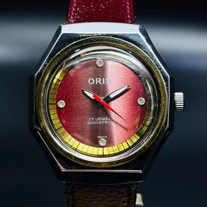 Rare Vintage Oris Red Dial 17 Jewels FHF Movement ST-96 [Self Winding]Swiss Made , Men&#39;s Wrist Watch,