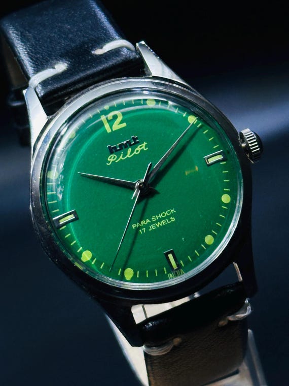 Vintage HMT Pilot Watch: Green Dial, 17 Jewels, Hand Winding - Etsy