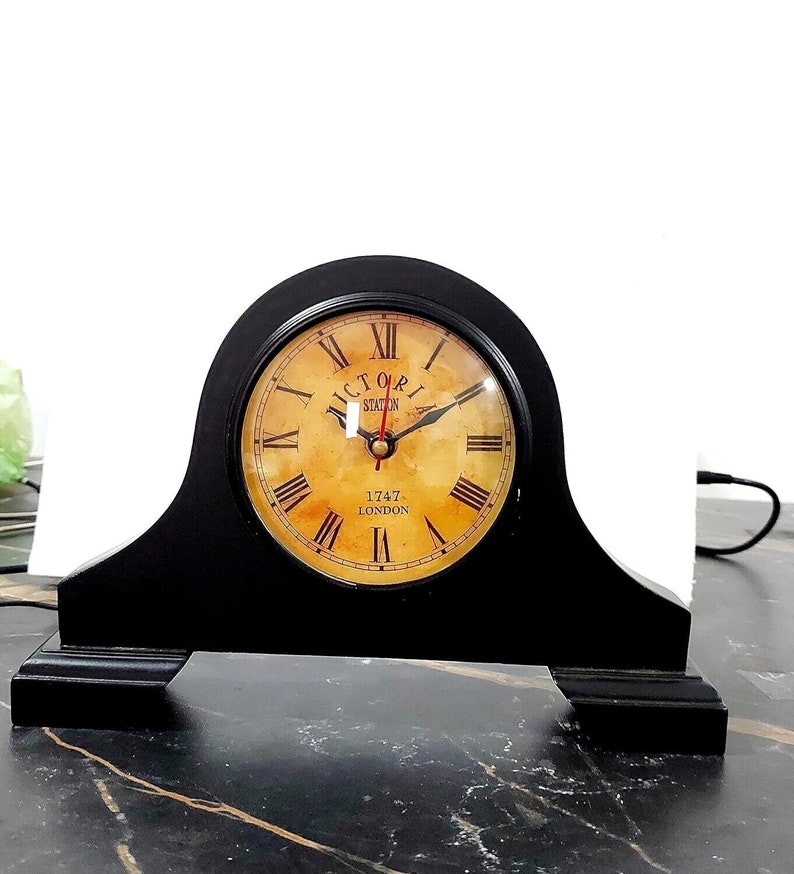 Handmade Vintage Mantel Table Shelf Clock Antique Black Desk Clock ...