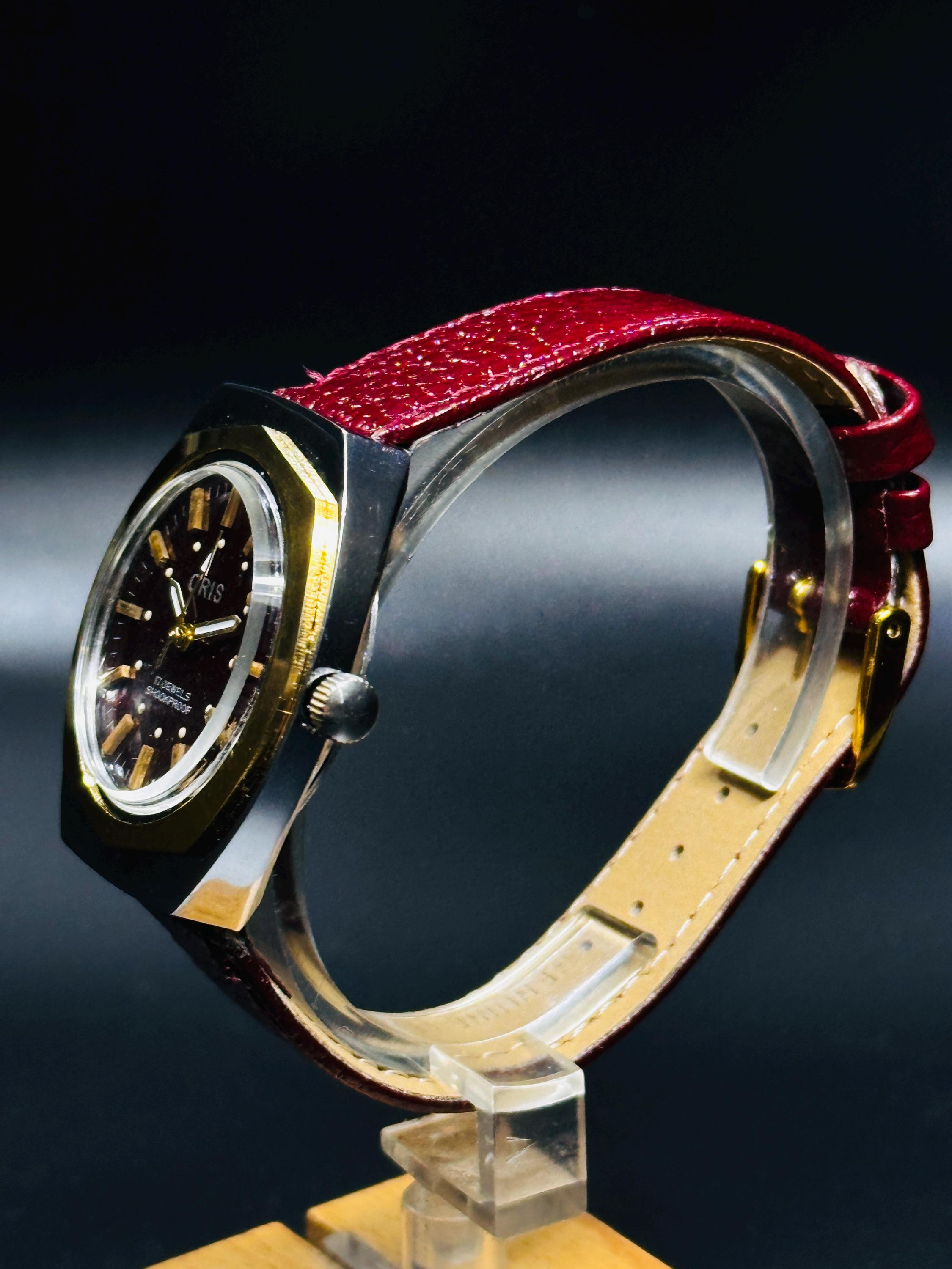 Vintage Oris Men's Wrist Watch: Cherry Dial, 17 Jewels, Swiss Made - Etsy