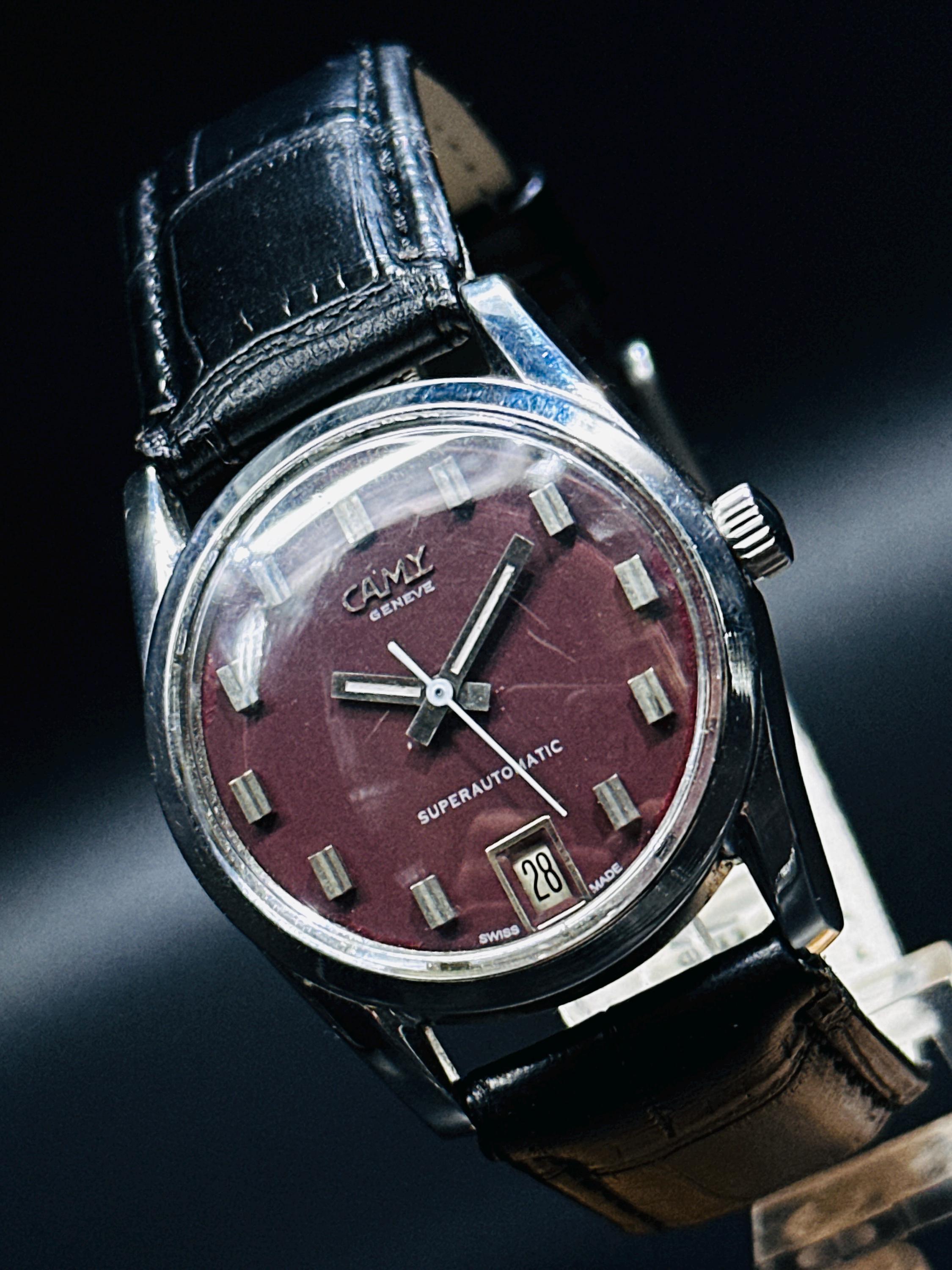 Vintage Camy Geneve Superautomatic Men's Watch: Silver Dial, Swiss