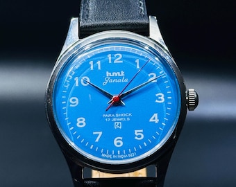 Vintage HMT Janata Watch: Sky Blue Dial, 17 Jewels, Hand Winding