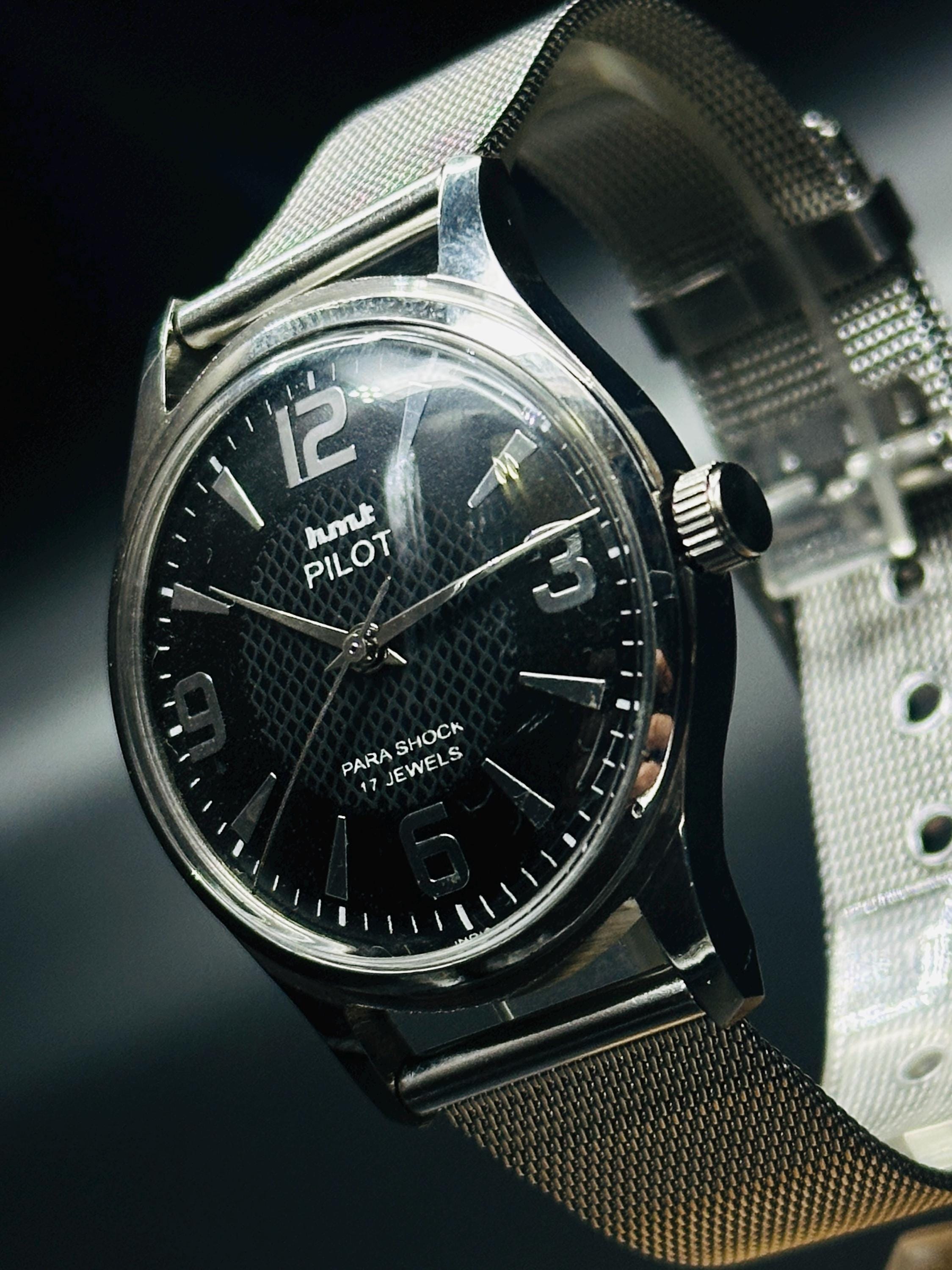 Vintage HMT Pilot Watch: Black Dial, 17 Jewels, Hand Winding - Etsy