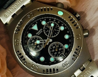 Vintage Swatch Irony Scuba 200 Chrono Watch 'black Russian