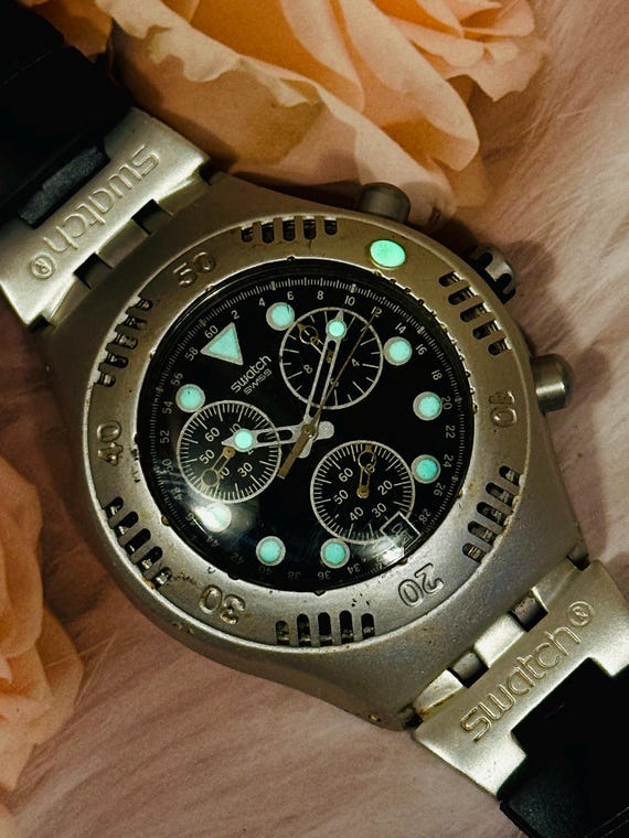 Vintage Swatch Irony Scuba 200 Chrono Watch 'black Russian