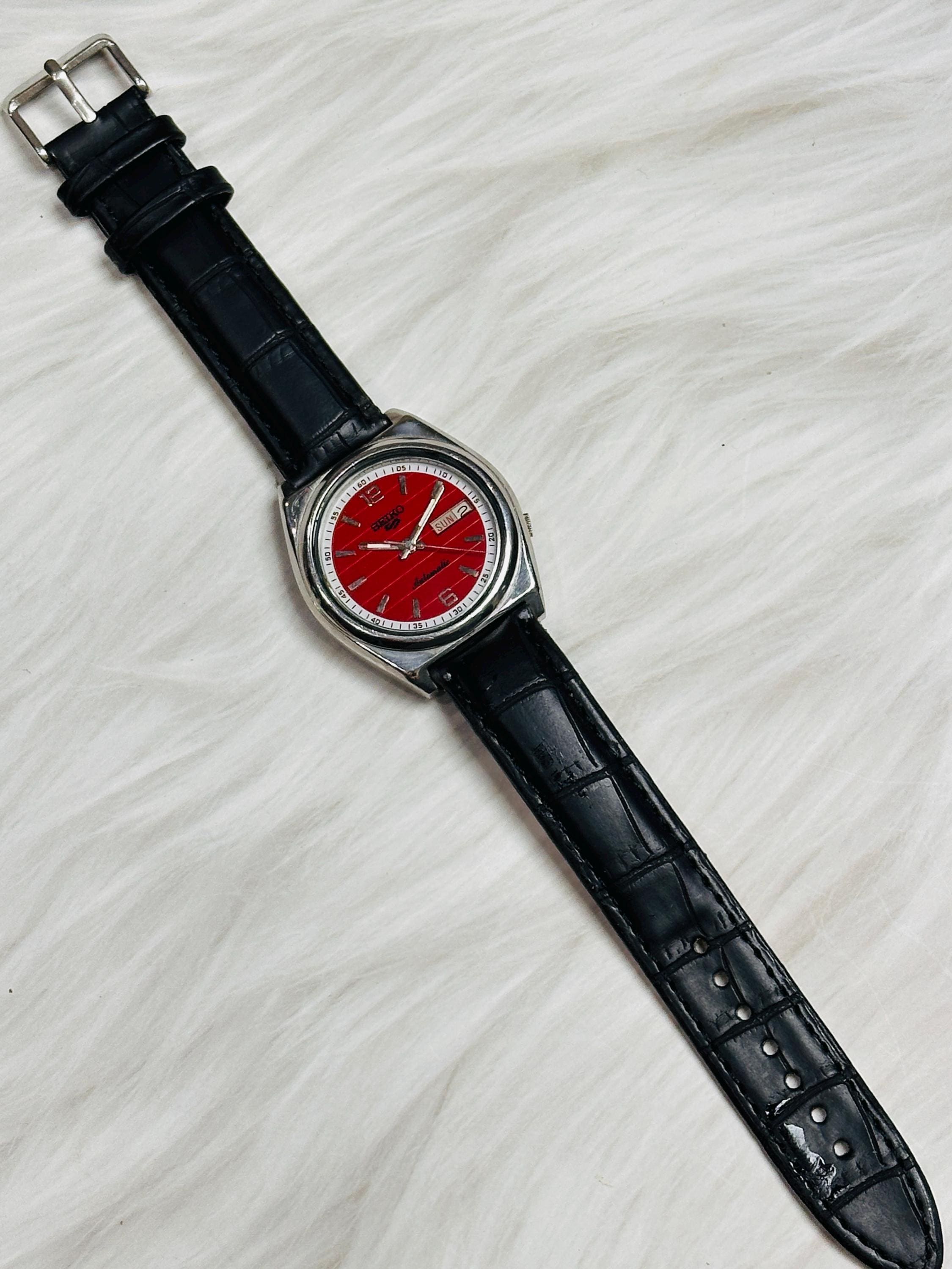 美品】SEIKO 5/セイコー/ヴィンテージ腕時計/メンズ/自動巻き/レッド 