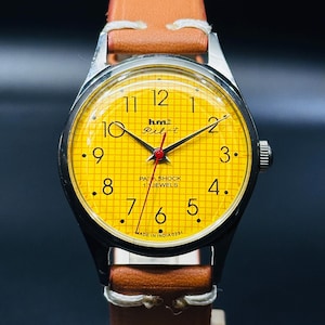 Rare Vintage HMT Pilot Watch Yellow  Dial Hand Winding {self winding} Men&#39;s Watch Movement 17 jewels