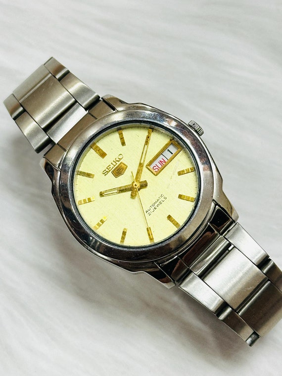 ヴィンテージ セイコー5 自動巻き腕時計：ゴールド文字盤