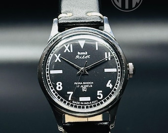 Vintage HMT Pilot Watch: Black Roman Dial, 17 Jewels