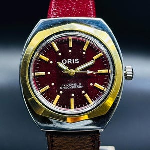 Rare Vintage Oris Cherry Dial 17 Jewels FHF Movement ST-96 [Self Winding]Swiss Made , Men&#39;s Wrist Watch,