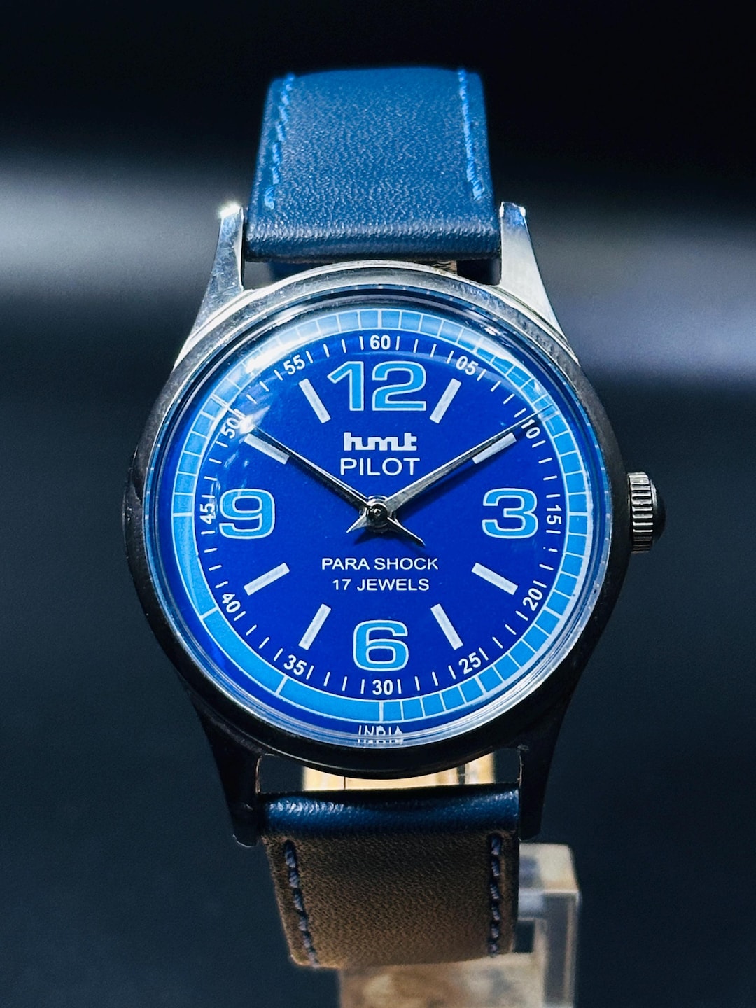 Vintage HMT Pilot Watch: Blue Dial, 17 Jewels, Hand Winding