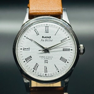 Vintage HMT Jubilee Watch White Dial Hand Winding {self winding} Men&#39;s Watch Movement 17 jewels