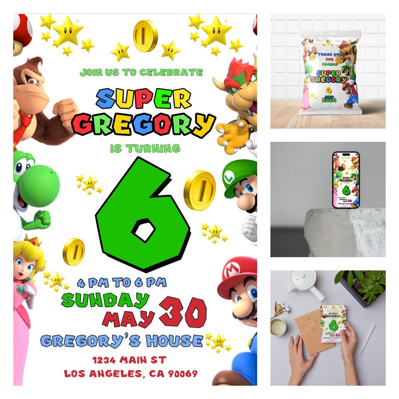 Super Mario & Friends Birthday Bundle Invitations digital, Pdfs