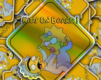 Baby-on-Board-Sticker-Yellow-Background-Maggie Simpson-Car-Sticker-Decal-Kids-in-the-Car-Parents-Advisment-Safety-Vehicle