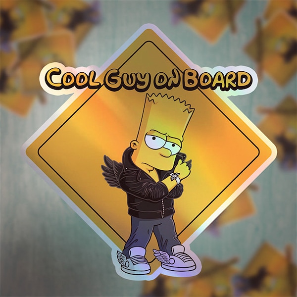 Cool-Guy-On-Board-Baby-on-Board-Sticker-Yellow-Background-Bart Simpson-Car-Sticker-Decal-Parents-Advisment-Safety-Vehicle