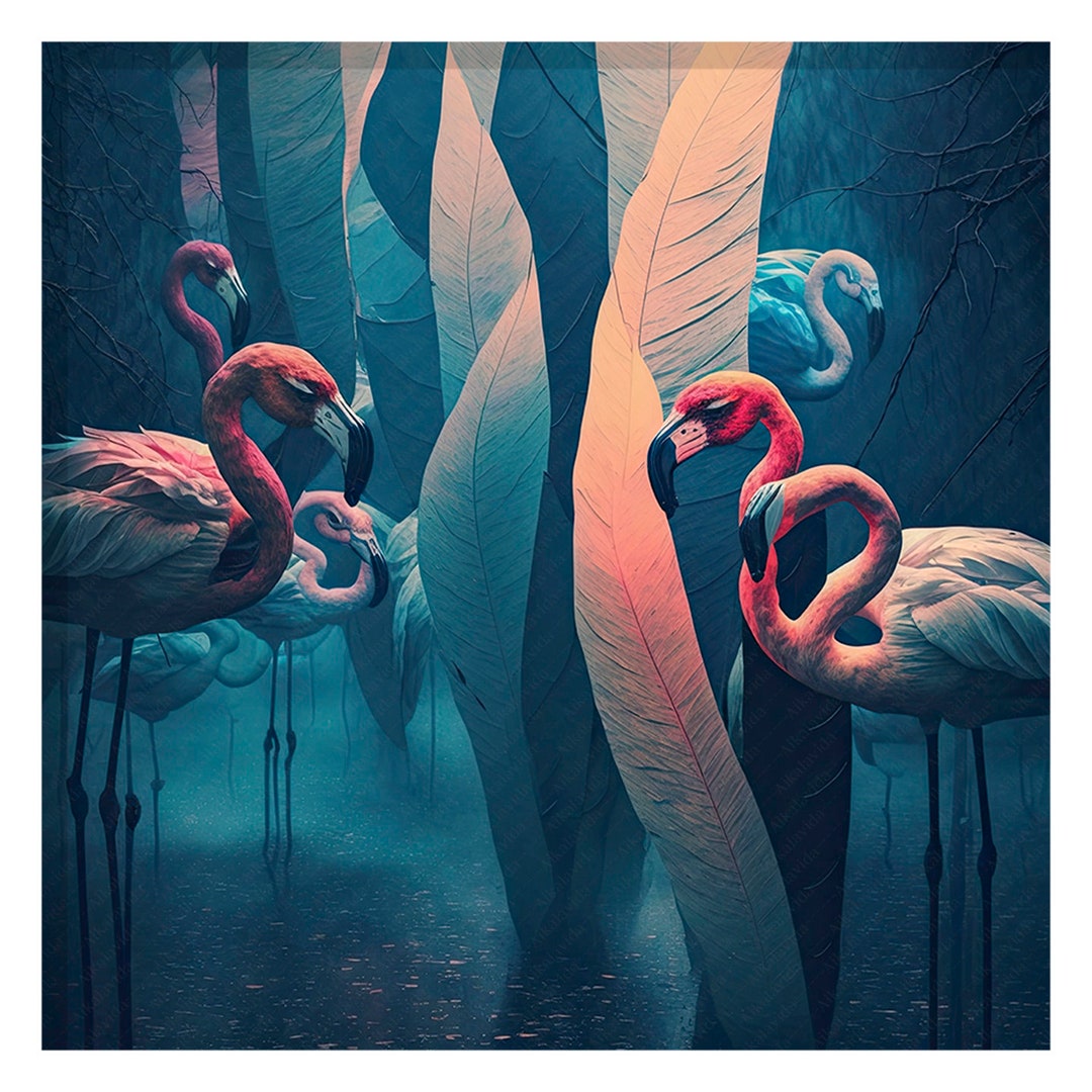 Flamingos Illustration 2 digital Art Print, AI Generated, Wall Art, AI ...