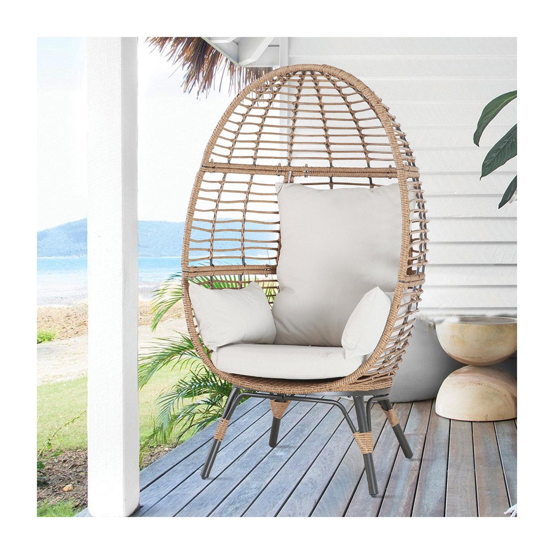 Eggshaped Patio Chair With Cushions Wood Outdoor Furniture Etsy