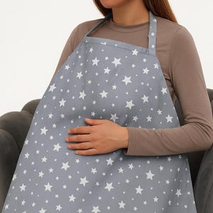 Capa de amamentação de algodão com estrelas cinzas – Avental de amamentação leve e xale de privacidade – Capa de bebê estilosa para mães