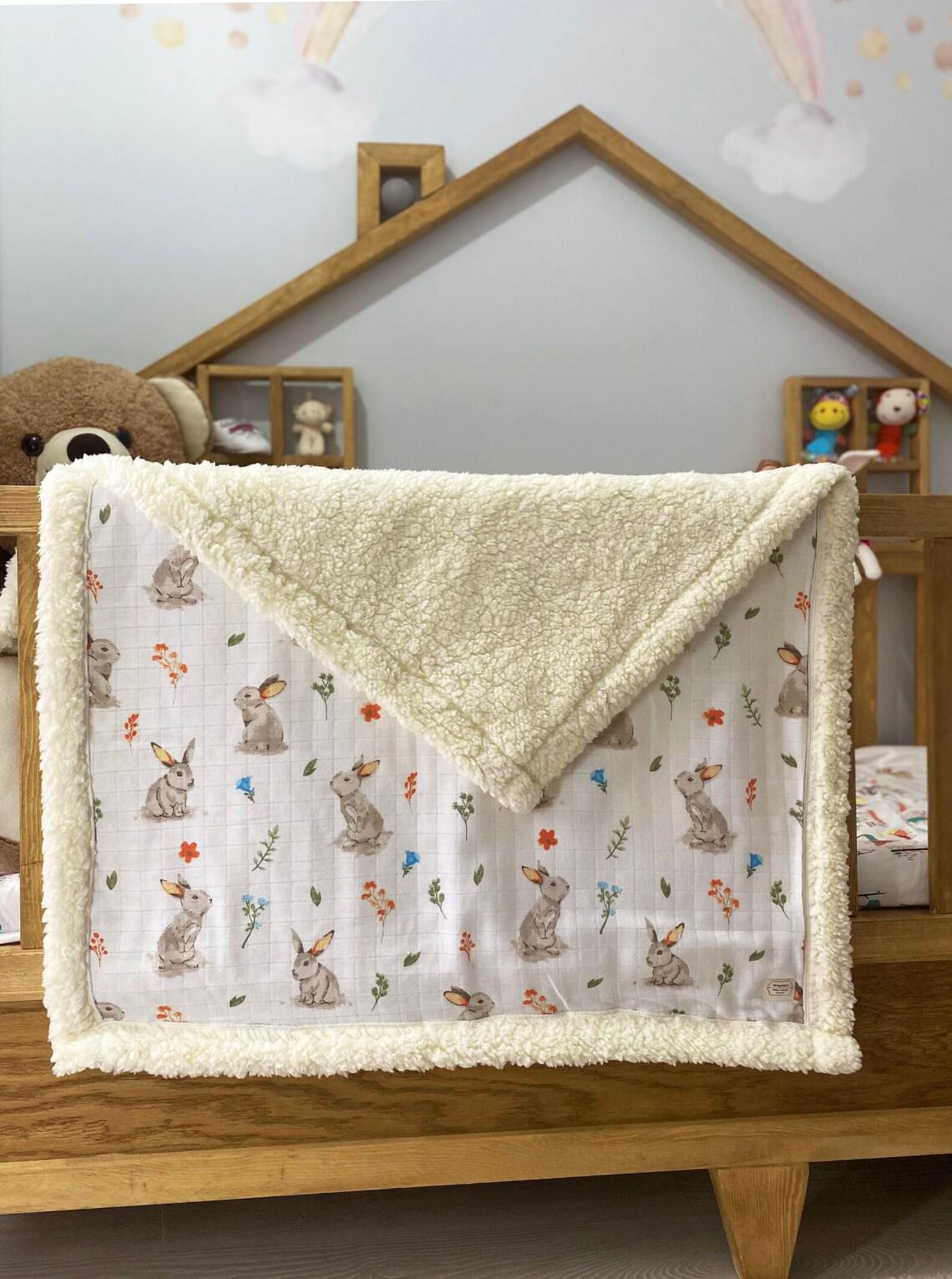 Ultra-soft Bunny Pattern Baby Blanket – Perfect for Sleep & Stroller ...