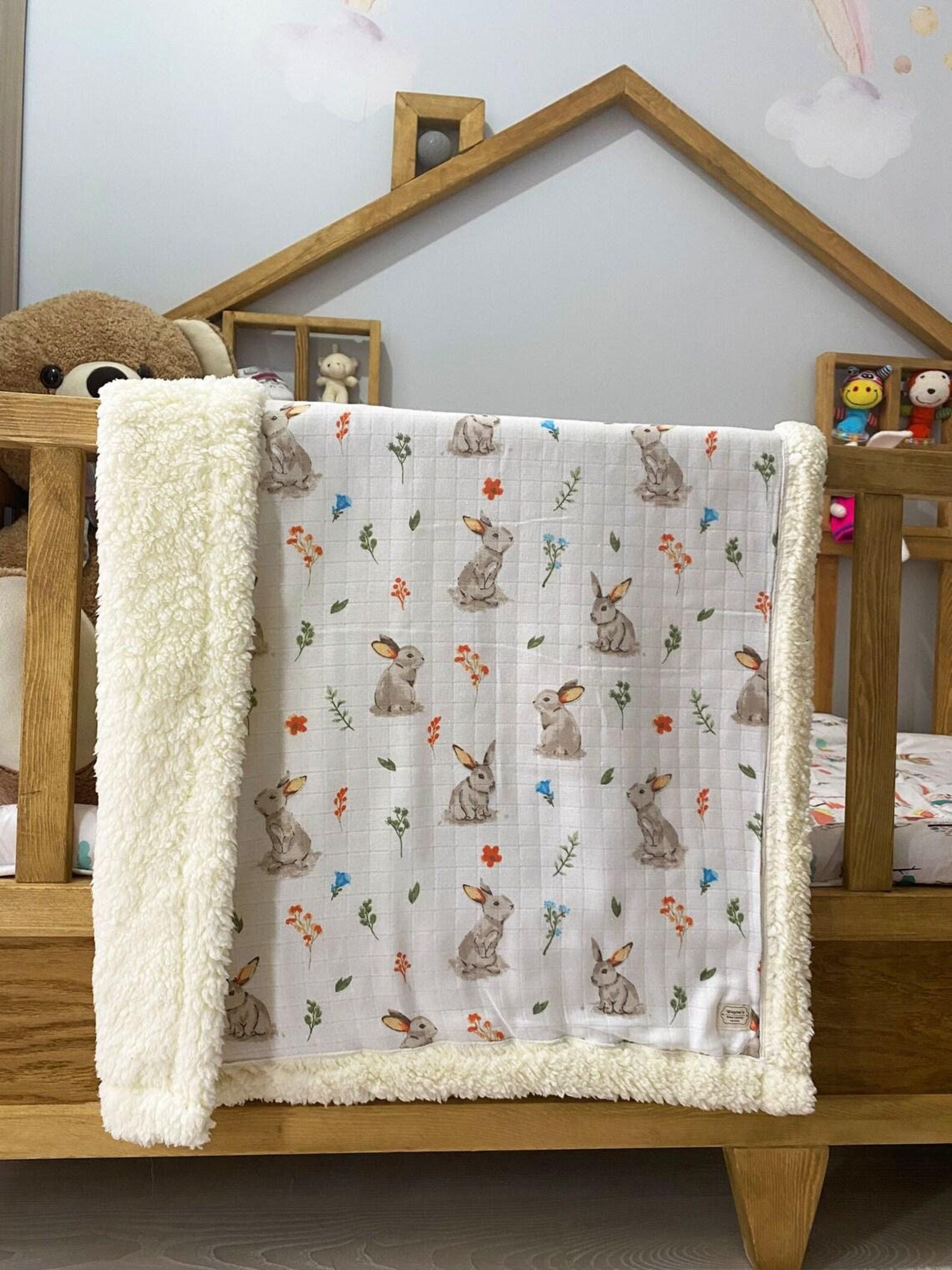 Ultra-soft Bunny Pattern Baby Blanket Perfect for Sleep & Stroller Use ...