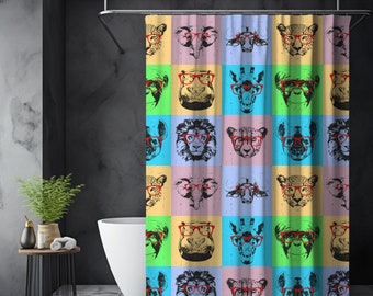 Farbe Pop Safari Tiere Duschvorhang, lustiges Tier Duschvorhang, Kinder Badezimmer, African Safari Duschvorhang