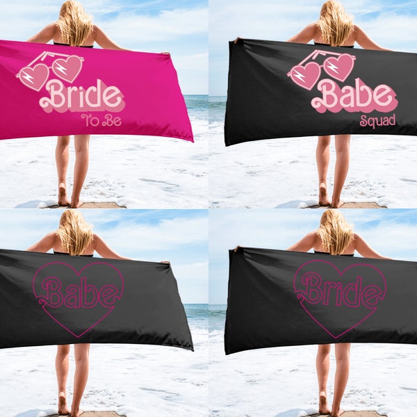 Barbie Themed Bride and Babe Beach Towels, Bachelorette Party Gifts, Custom Beach Towels, Custom Bachelorette Gifts