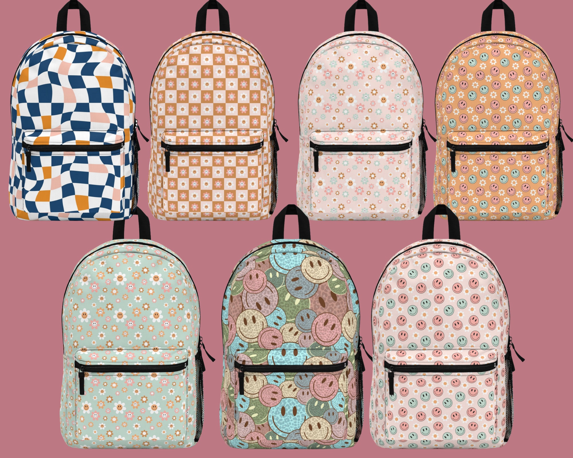 Checkered & Letter Graphic Functional Backpack