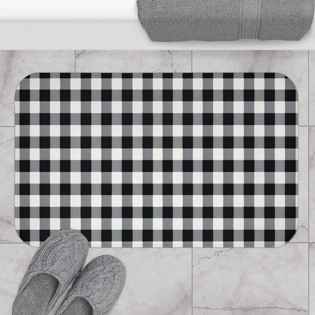 Farmhouse Checkered Bathroom Set, Farmhouse Checkered Bath Mat