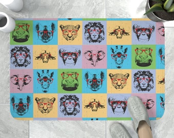 Tapis de bain animaux de safari color block, l drôle, tapis de salle de bain animaux d'Afrique, tapis colorés rigolos pour enfants