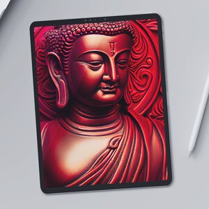 Red Buddha digital painting for a peaceful digital wallpaper