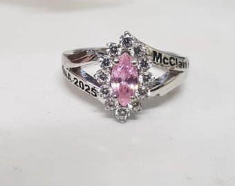 Unique Design Marquise Birthstone Handmade High School Class Ring in 925 Sterling Silver, Custom Engraving, Graduation Ring For Men Women