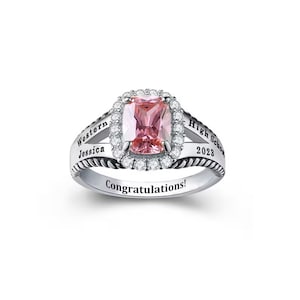 Customized 925 Sterling Silver Women's High School Class Ring Fully Personalized Ring enhanced ring CZ Accent ring women's custom Class ring