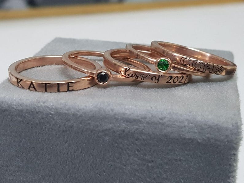 Women's Handmade Stackable Class Ring Set, Customized Engraved Stack ...