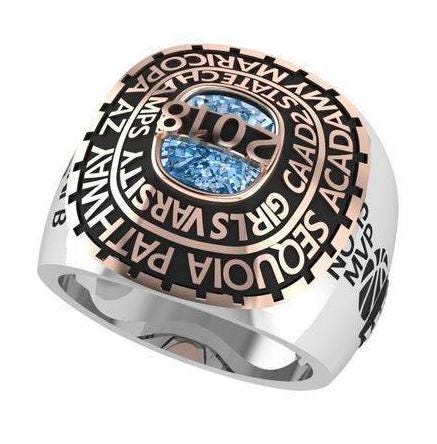 High School Class Ring, Cushion Cut Gemstone Accent Engravable Class ...