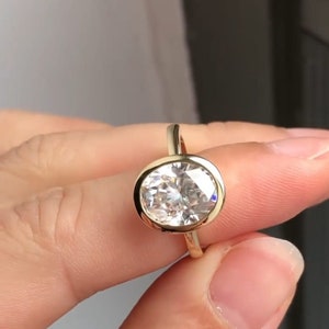 2.00 CT Oval Cut Moissanite Engagement Ring, Solitaire Diamond Full Bezel Set Ring, Anniversary Gift, 14K Solid Gold Wedding Ring for Women