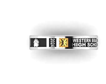 Western Branch High School 2024 Class Ring with Paw Print and Yellow Gemstone – Elegant Senior Memorabilia Design silverspringjewelers.