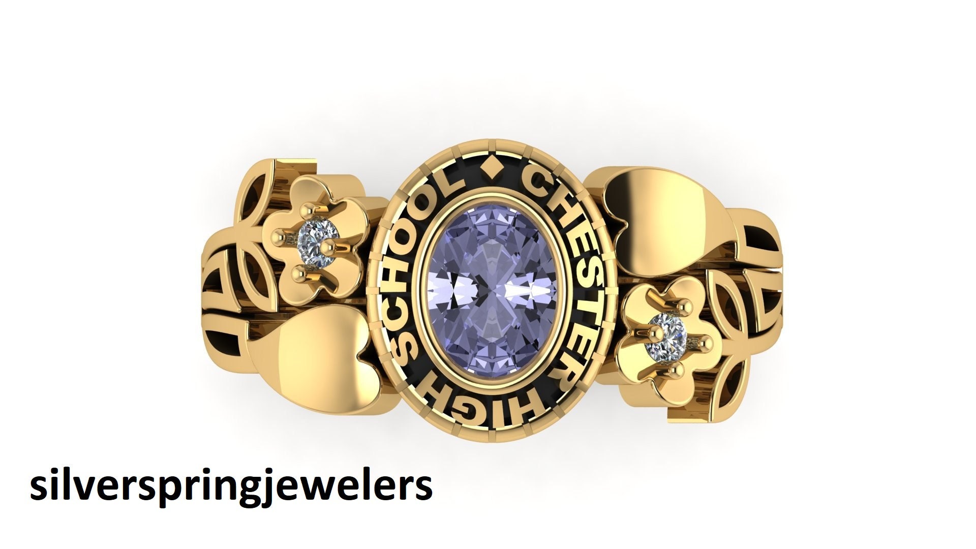 University Ring Gemstone Ring High School Class Ring Simulated Amethyst ...