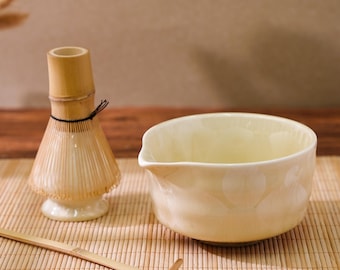 Set Matcha Ombre con smaltatura naturale gialla in ceramica di cristallo, regalo fatto a mano per la cerimonia del tè giapponese, set regalo Matcha per gli amanti del tè