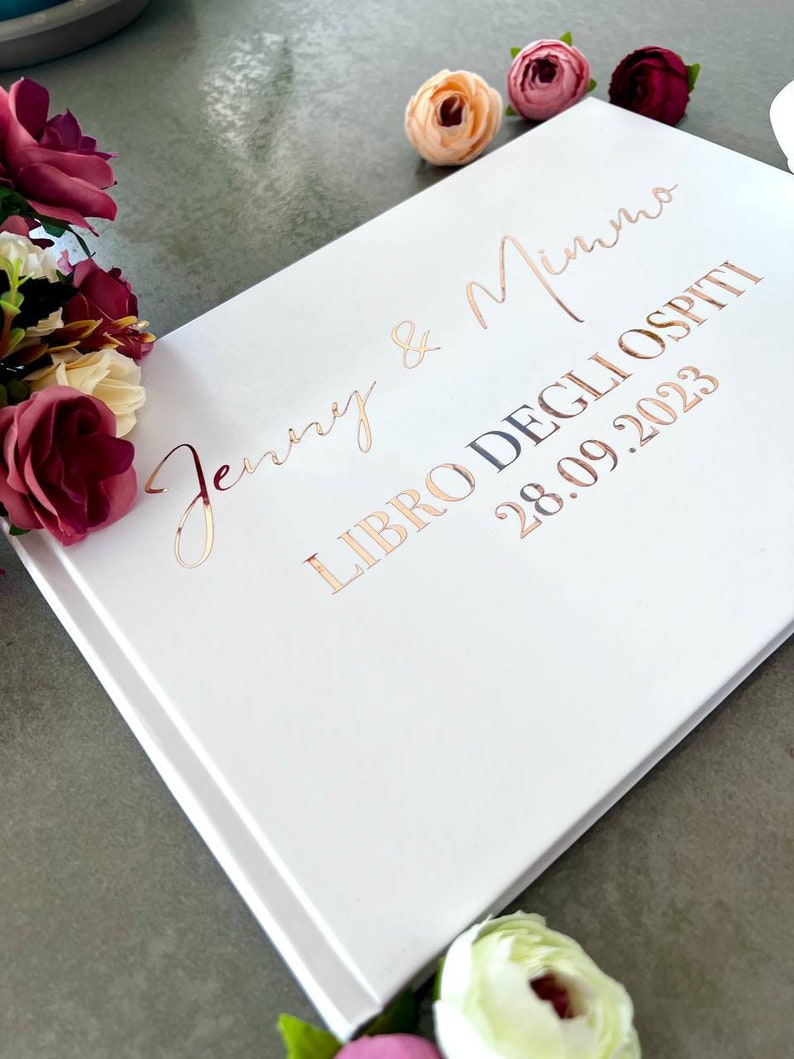 Libro degli Ospiti di Matrimonio Formato A4 Personalizzabile con Design elegante e moderno. 40 fogli bianchi lisce / 80 facciate. immagine 2