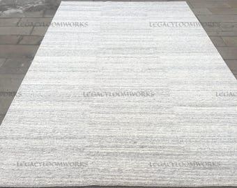 Handgeknüpfter Wollteppich aus reiner Schafwolle 230x300 – Moderner, gestreifter Wollteppich in Beige & Beige