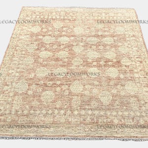8x10 Oushak Hand Knotted Wool Rug: Terracotta Beige Distressed Floral