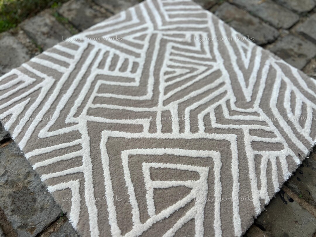 Neutral Tufted Rug Pattern Hand Tufted Neutral Geometric Area Rug for Living Room Bedroom 5x7 6x9 ...