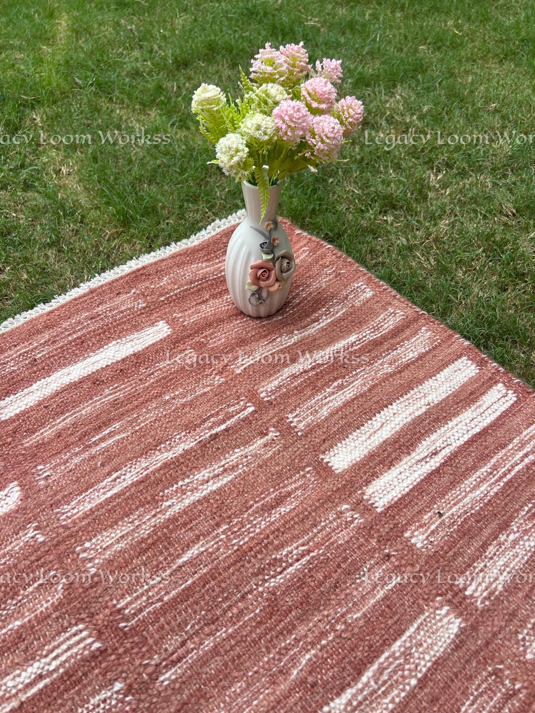 Handmade 3x5 Flatweave Rug Rust White Modern Striped Wool Area Carpet ...