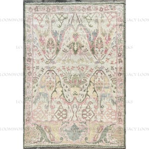 Hand Knotted Wool Oushak Rug: Pastel Floral Oriental Design