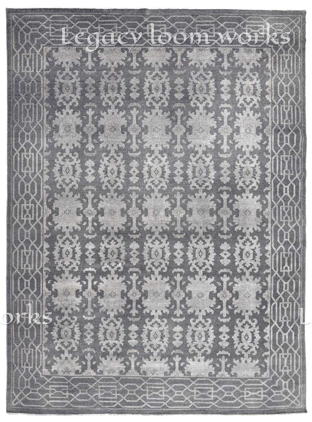 Quick Ship 9x12 Modern Rug Grey | Hand Knotted Wool Carpet | Tone-on ...