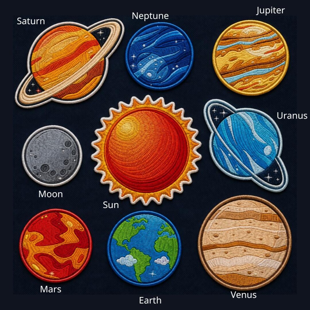 Custom Embroidered Solar System Patch Set Planets Sun Moon Space Iron ...