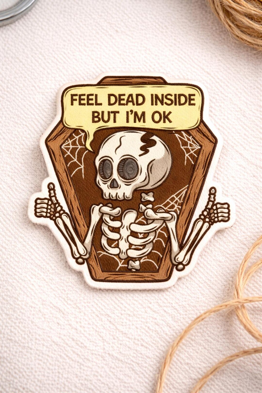 Custom Embroidered Skeleton Coffin Patch Funny Dark Humor Design Gothic ...