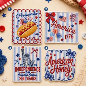Custom Embroidered Patriotic Patch Iron On Independence Day America 1776 Fireworks Hot Dog USA Applique Patch Collection