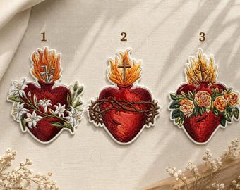 Custom Embroidered Sacred Heart Patch Set Iron On Floral Religious Gothic Applique Jacket Backpack Gift
