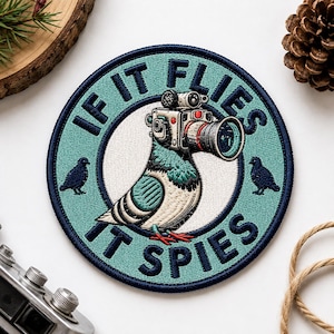 Custom Embroidered Pigeon Camera Patch Funny Bird Iron On Patch Retro Spy Meme Applique for Jackets Bags